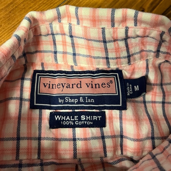 Vineyard Vines Long sleeve dress shirt. Pink, Navy, White plaid in color. - Picture 2 of 3